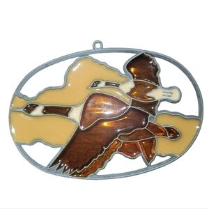 Vintage Handmade Stained Glass Canadian Gesse Flying Clouds Suncatcher Ornament